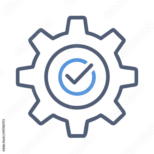 Gear with Checkmark Icon – System Optimization, Performance, and Efficiency Symbol