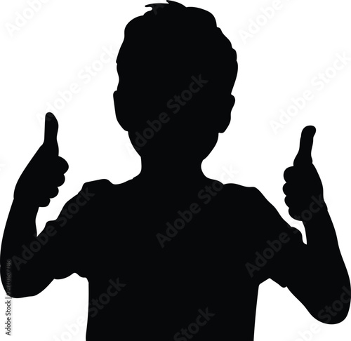 Silhouette of a child with a thumb up vector illustration.