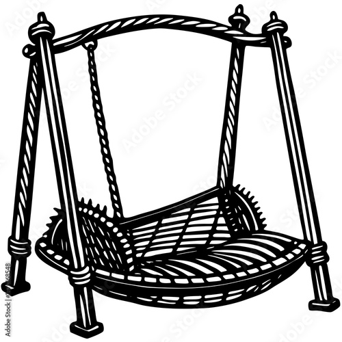 Bamboo swing with woven seat vector illustration 