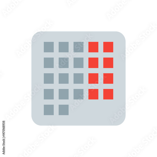 Illustration of a calendar with gray and red squares indicating selected dates on a light gray background