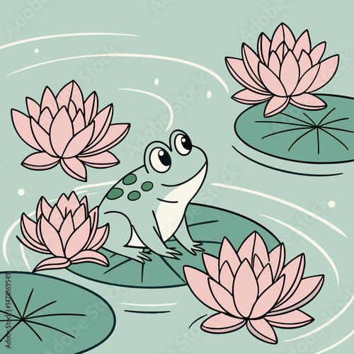 Frog sitting in a water lily mandala vector illustration  