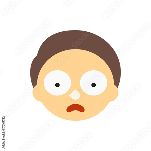 Illustration of a cartoon character with wide eyes and a surprised expression on a white background face