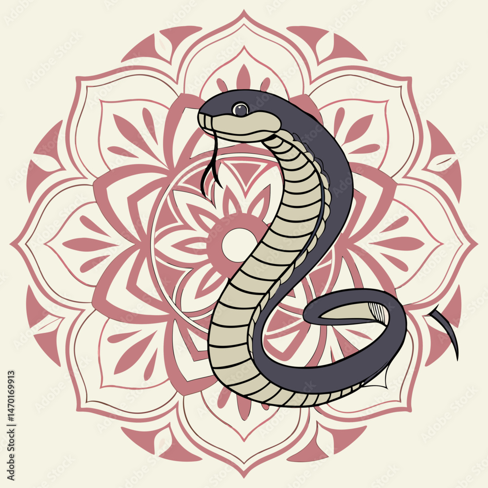 Fototapeta premium Snake coiled into a mandala form vector illustration 