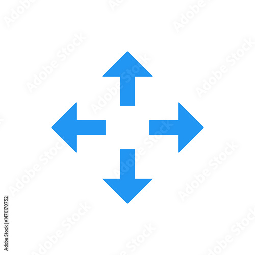 Four blue arrows pointing in different directions on a white background in simple vector graphic style