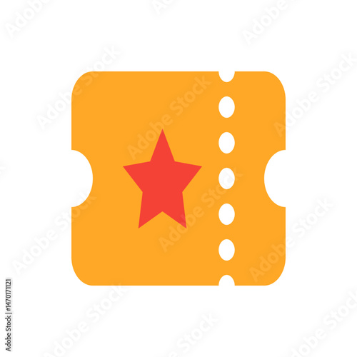An orange ticket with a red star and white circles indicating perforations for tearing the coupon off