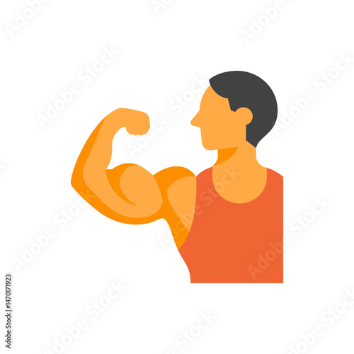 Illustration of a muscular man flexing his arm wearing a tank top with short hair, showing strength and fitness