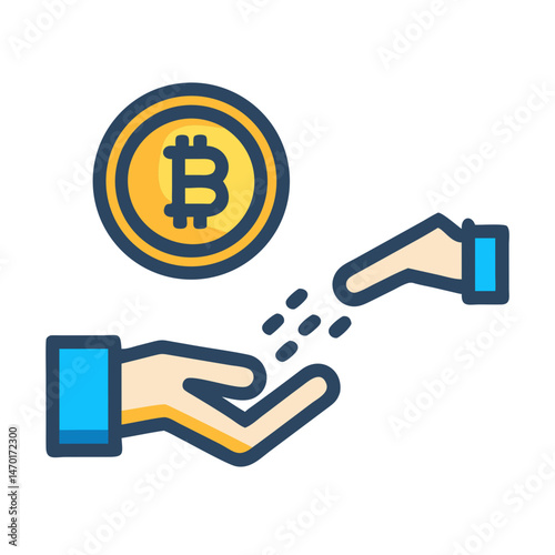  Hand Dropping Bitcoin Coin Icon – Cryptocurrency Loss, Risk, and Investment Concept Symbol