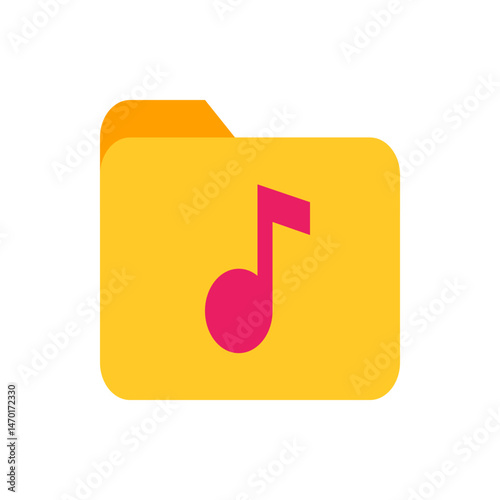A yellow folder icon with an orange tab and a pink musical note in the center of the folder icon