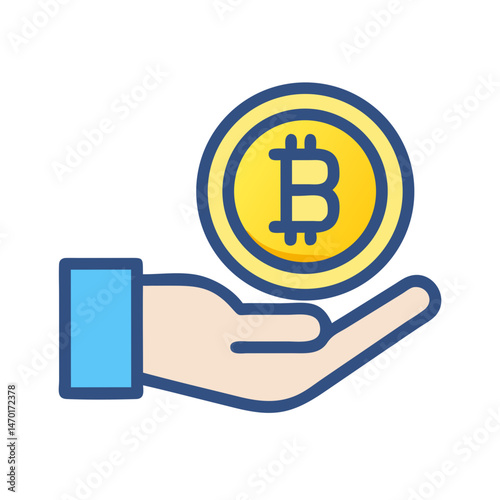 Hand Holding Bitcoin Coin Icon – Cryptocurrency, Digital Currency, and Investment Symbol