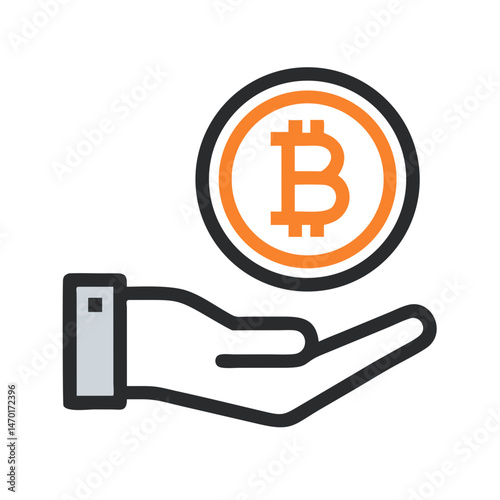 Hand Holding Bitcoin Coin Icon – Cryptocurrency, Digital Currency, and Investment Symbol