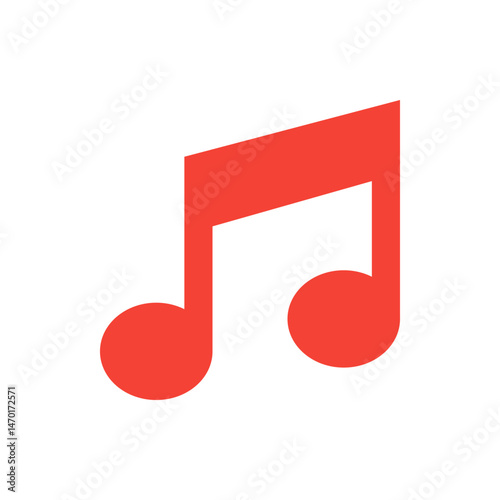 A red eighth note musical symbol with two circles and a stem on a white background is displayed here