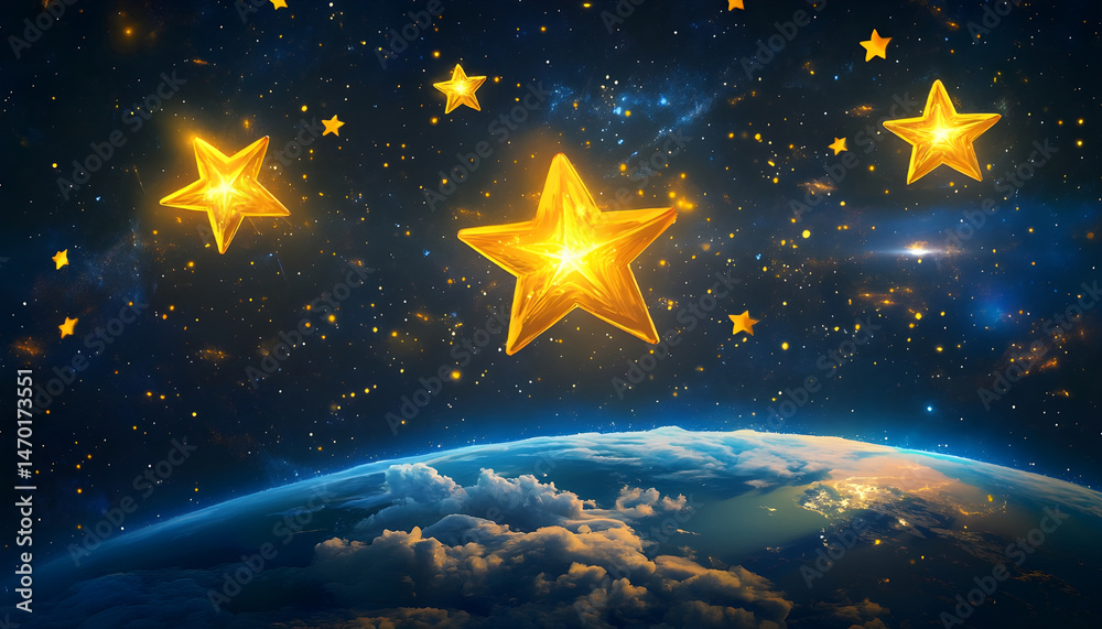 Majestic sight of a distant world under a sky twinkling with stars