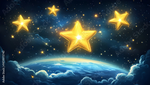 Majestic sight of a distant world under a sky twinkling with stars