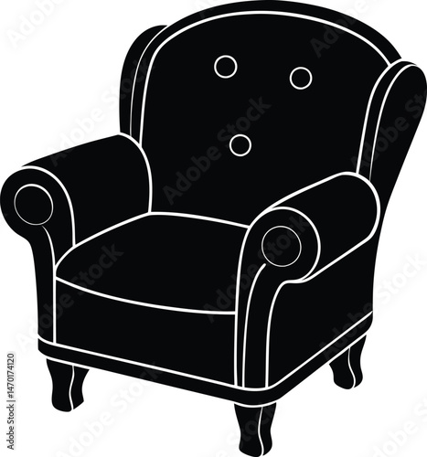 silhouette black leather armchair kids vector art