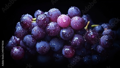 Wallpaper Mural A cluster of purple-black grapes with crystal-clear water droplets on the surface, against a pure black background. Torontodigital.ca