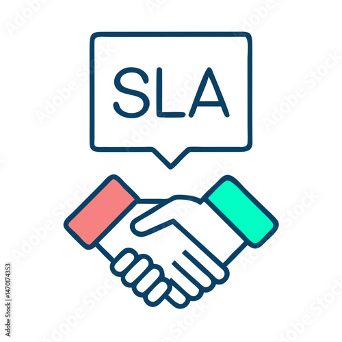 Handshake with SLA Label Icon Representing Service – Vector Agreement and Partnership Symbol