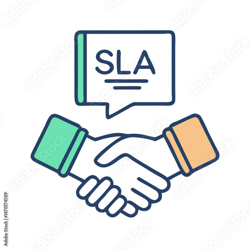 Handshake with SLA Label Icon Representing Service – Vector Agreement and Partnership Symbol