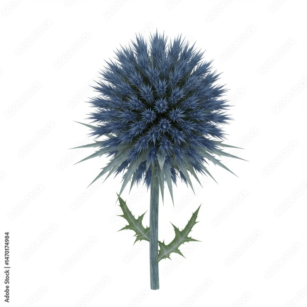 Fototapeta premium Blue Globe Thistle Flower on White Background