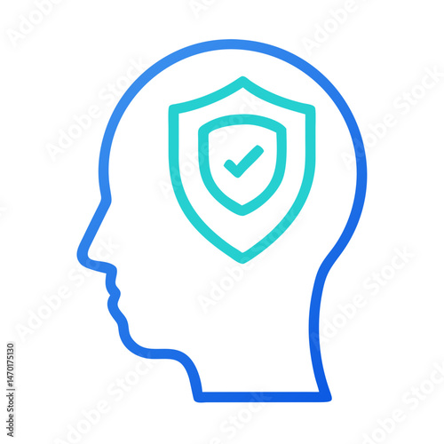 Head Profile with Shield Icon Representing Mental Protection – Vector Security and Wellness Symbol