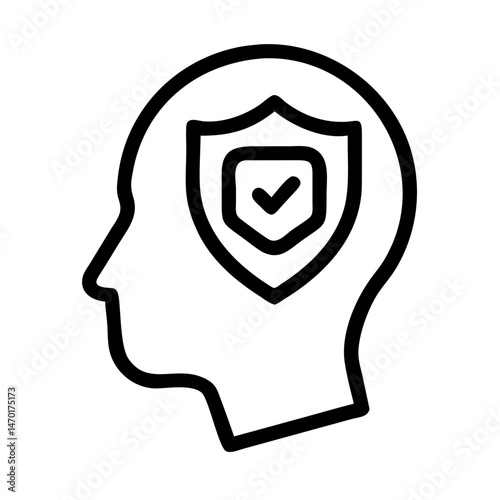 Head Profile with Shield Icon Representing Mental Protection – Vector Security and Wellness Symbol