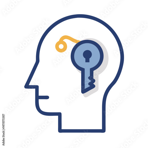 Head with Key Icon Representing Unlocking Creativity – Vector Innovation and Idea Symbol