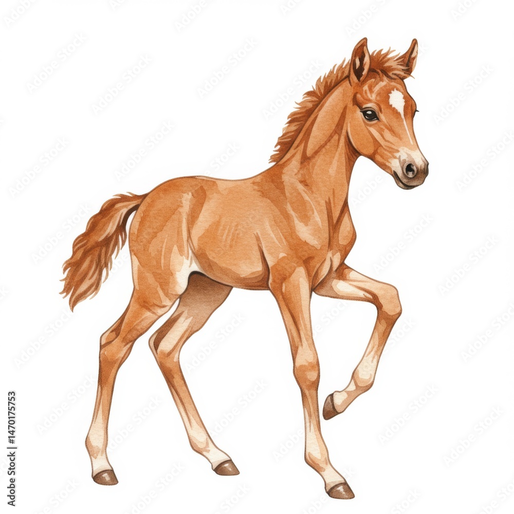 Obraz premium Brown Foal Standing on White Background