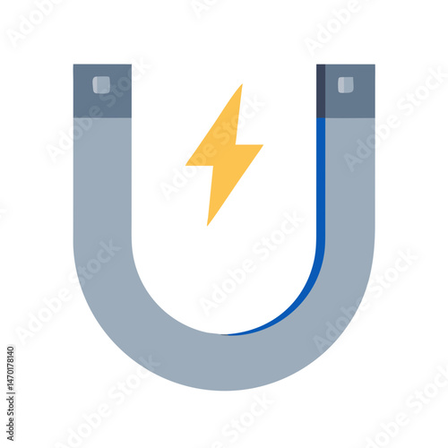 Horseshoe Magnet with Energy Icon Representing Attraction – Vector Magnetic Force and Power Symbol