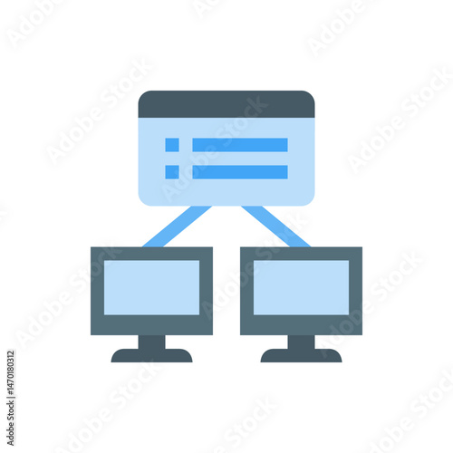 Illustration of a server connected to two computers displaying a network configuration diagram icon 100