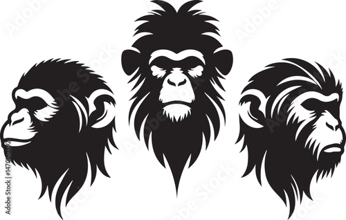 Silhouette monkey heads vector