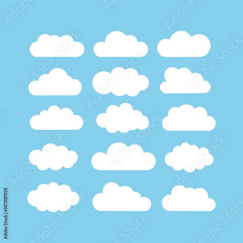 Clouds vector set. Various cloud designs in blue and white on a flat background