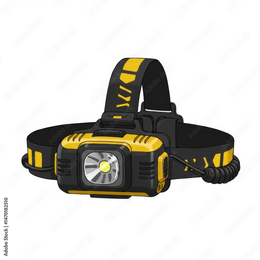 Fototapeta premium Yellow and Black Headlamp with Adjustable Head Strap