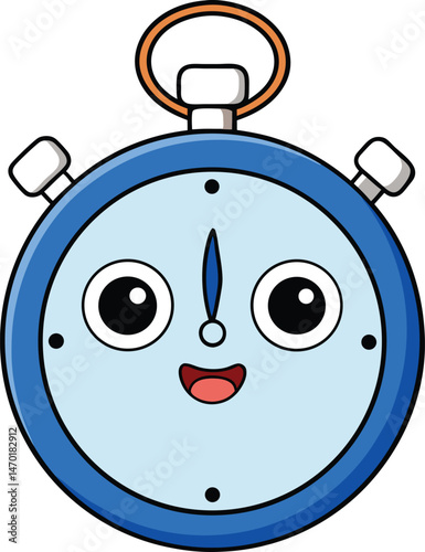 Blue stopwatch comes alive, its cartoonish features exuding delight and energy