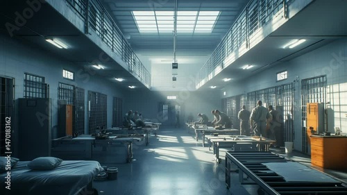 Sunlit Prison Block: A Captivating Image of Penitentiary Life