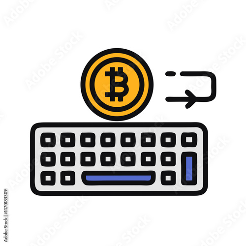 Keyboard Input with Bitcoin Coin Icon – Vector Cryptocurrency and Digital Payment Symbol