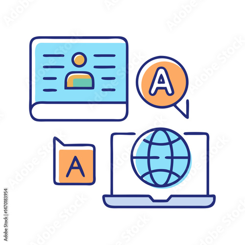 Language Translation Icons – Multilingual Communication and Globalization Symbol Vector Design