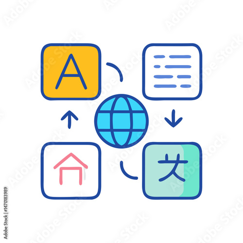 Language Translation Icons – Multilingual Communication and Globalization Symbol Vector Design