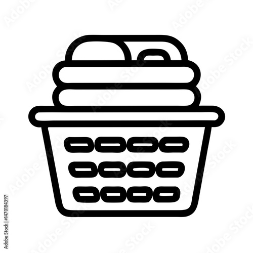 Laundry Basket with Folded Clothes Icon – Household Chores and Cleaning Vector Design