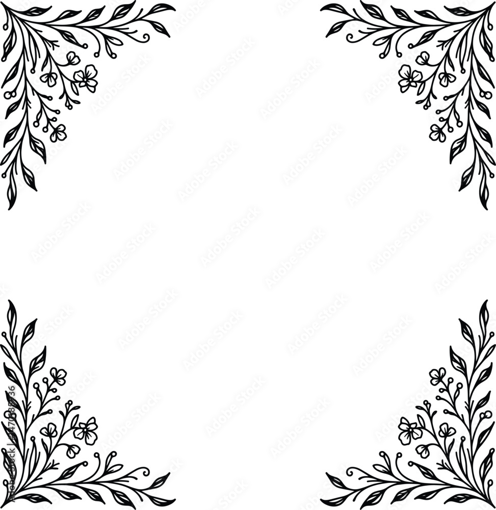 Floral corner frame vector silhouette illustration isolated on a white background Floral corner frame vector silhouette illustration isolated on a white background
