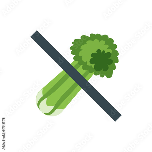 Celery stalk with green leaves crossed out by a dark gray line indicating prohibition or restriction sign
