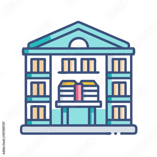 Library Building with Bookshelves Icon – Education and Knowledge Center Vector Design