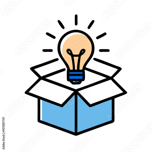 Light Bulb in Box Icon – Innovative Idea and Creativity Symbol