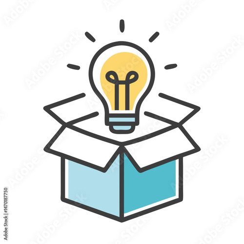 Light Bulb in Box Icon – Innovative Idea and Creativity Symbol