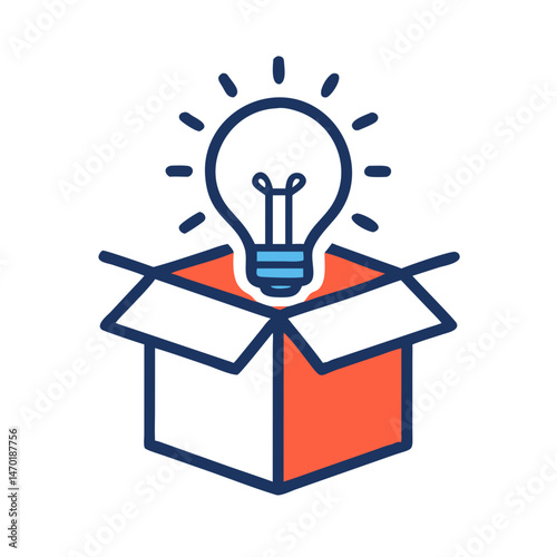 Light Bulb in Box Icon – Innovative Idea and Creativity Symbol