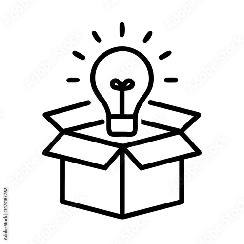 Light Bulb in Box Icon – Innovative Idea and Creativity Symbol