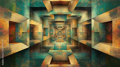 Abstract Rusty Metal Corridor.
