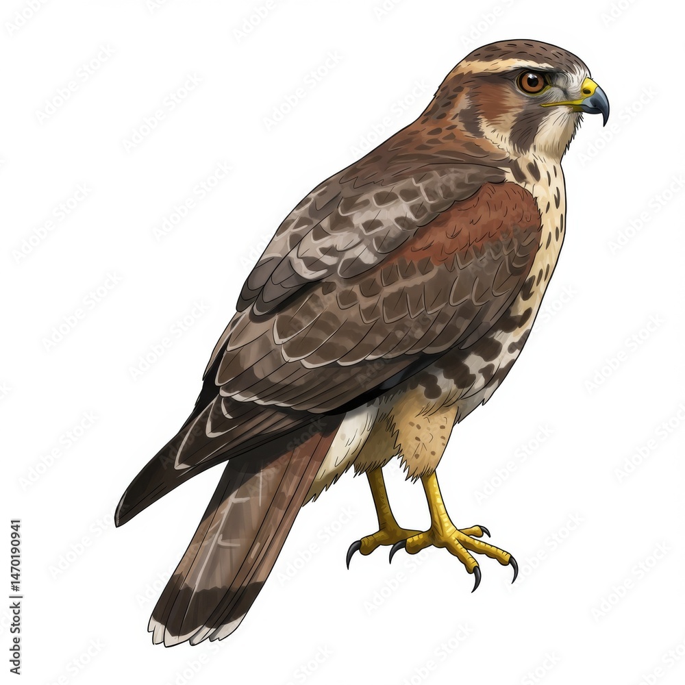 Obraz premium Brown Hawk Bird Wildlife Detailed Profile Illustration