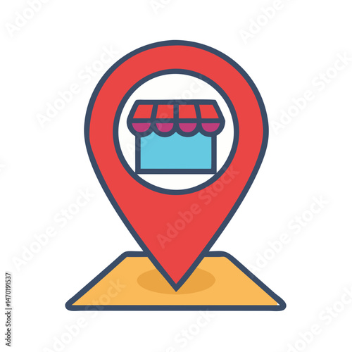 Map Pin with Storefront Icon – Location and Business Symbol