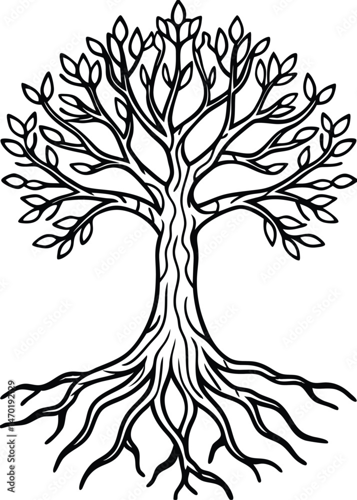 Obraz premium Decorative Tree Roots Vector on White Background