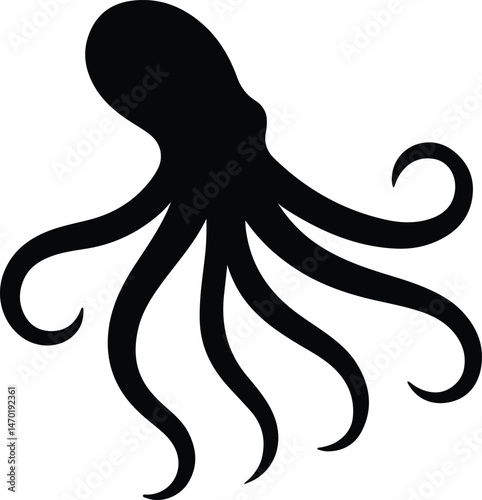 WebOctopus silhouette, octopus icon black silhouette, outline vector illustration