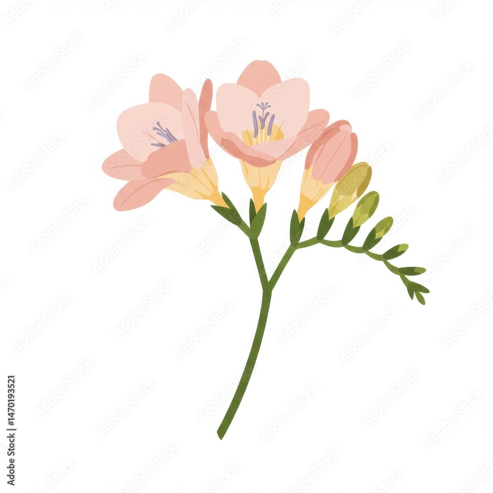 Obraz premium Pink Freesia Flower Blossom Illustration